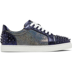 Christian Louboutin Vieira 2 Flat Spikes Blue Night Lace Up Low Top Sneaker 41